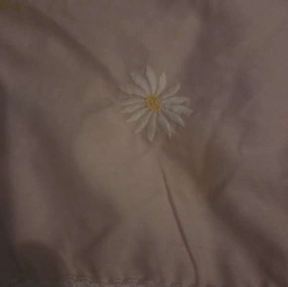 Vintage John Matouk Pink Daisy Flat Sheet Rounded Top Edges Lace - Picture 3 of 6